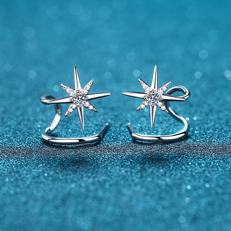 925 Sterling Silver Snowflake Hexagram Stud Earrings - 0.28ct Micro-Pave Moissanite