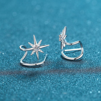 925 Sterling Silver Snowflake Hexagram Stud Earrings - 0.28ct Micro-Pave Moissanite