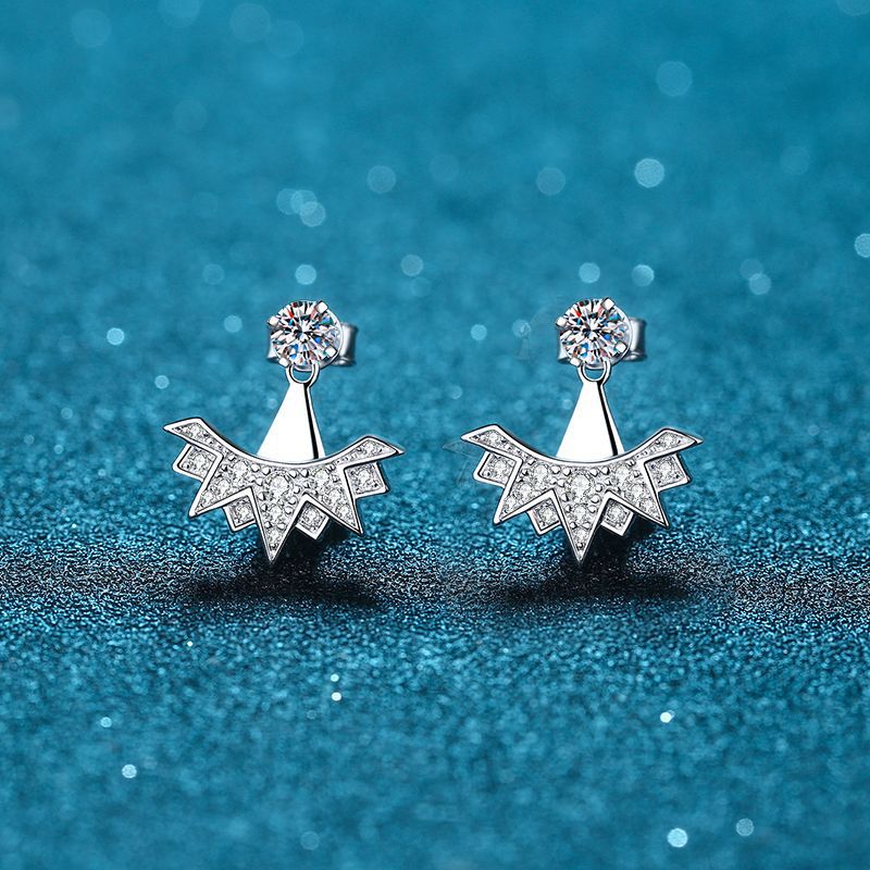 925 Sterling Silver Snowflake Moissanite Drop Earrings - 0.89CT with Lion Dance Motifs