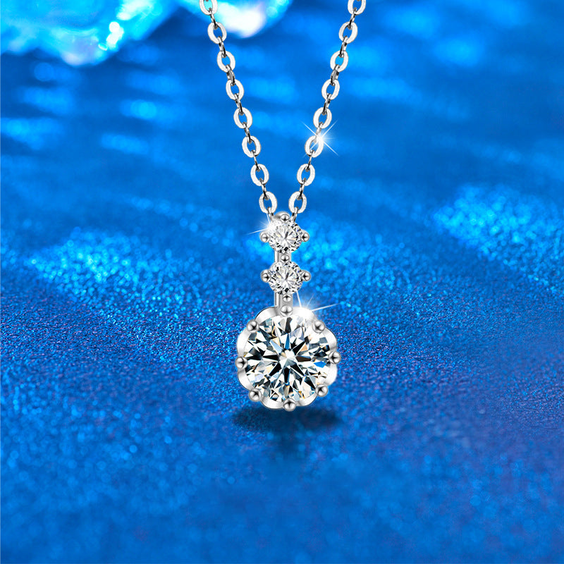 925 Sterling Silver Snowflake Pendant Necklace with 1ct Moissanite & Double Cross Chain - Rhodium Plated Women's Office Jewelry