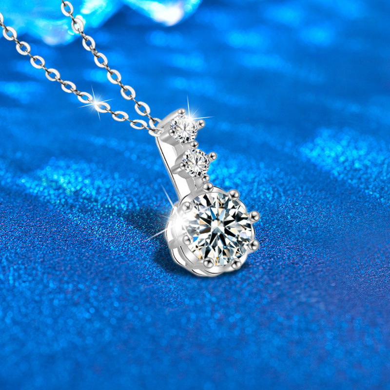 925 Sterling Silver Snowflake Pendant Necklace with 1ct Moissanite & Double Cross Chain - Rhodium Plated Women's Office Jewelry