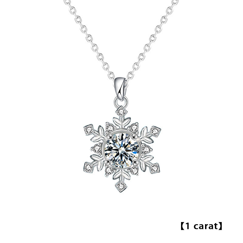 925 Sterling Silver Snowflake Pendant Necklace with 1ct or 2ct Moissanite (White/Yellow Gold) Cross Chain Women's Versatile Jewelry