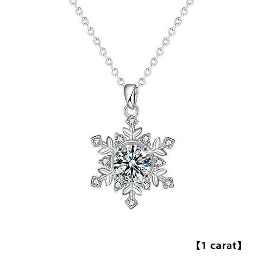 925 Sterling Silver Snowflake Pendant Necklace with 1ct or 2ct Moissanite (White/Yellow Gold) Cross Chain Women's Versatile Jewelry