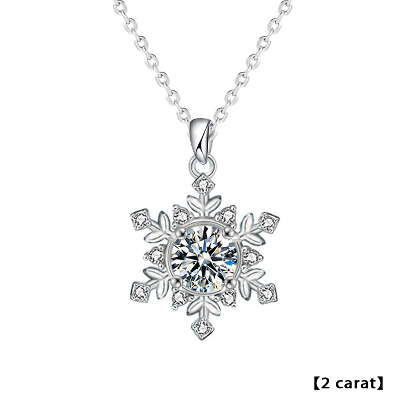925 Sterling Silver Snowflake Pendant Necklace with 1ct or 2ct Moissanite (White/Yellow Gold) Cross Chain Women's Versatile Jewelry