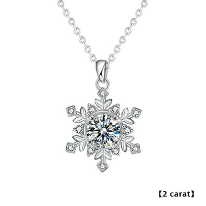 925 Sterling Silver Snowflake Pendant Necklace with 1ct or 2ct Moissanite (White/Yellow Gold) Cross Chain Women's Versatile Jewelry