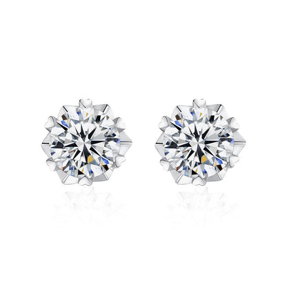 925 Sterling Silver Snowflake Star Stud Earrings with 0.5ct or 1ct White Moissanite Rhodium Plated Minimalist Elegant for Women