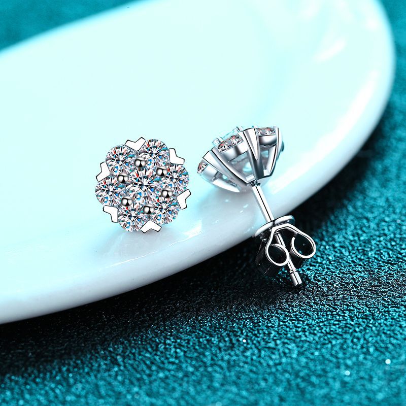 925 Sterling Silver Snowflake Stud Earrings - 0.48ct/1.6ct Moissanite Grape-Inspired Everyday Jewelry
