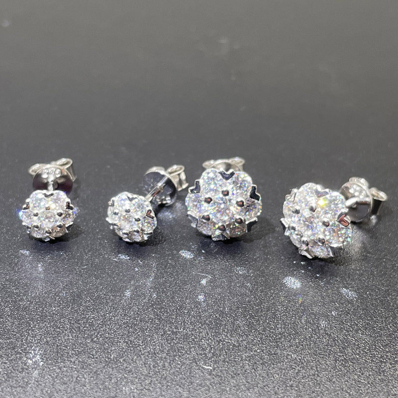 925 Sterling Silver Snowflake Stud Earrings - 0.48ct/1.6ct Moissanite Grape-Inspired Everyday Jewelry