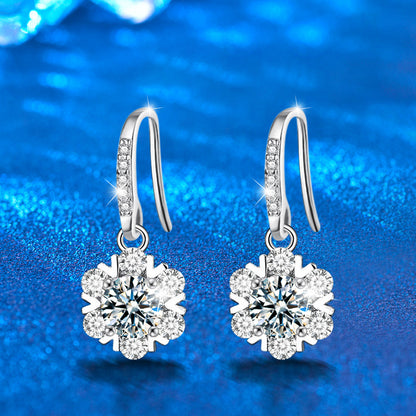 925 Sterling Silver Snowflake Stud Earrings with 0.5ct Moissanite Rhodium Plated Luxury Jewelry for Women