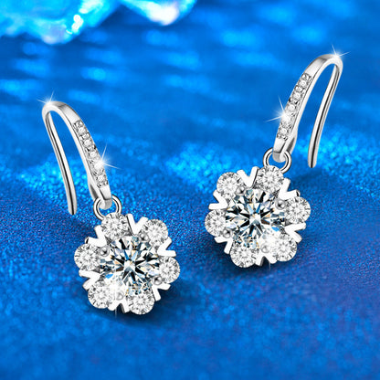 925 Sterling Silver Snowflake Stud Earrings with 0.5ct Moissanite Rhodium Plated Luxury Jewelry for Women