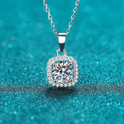 925 Sterling Silver Square Bezel Necklace - 1CT/2CT Moissanite Minimalist Luxury Chain