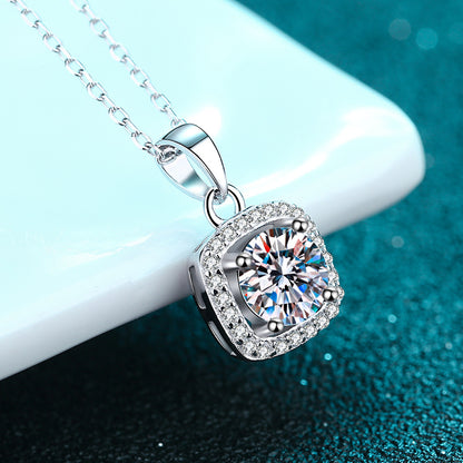 925 Sterling Silver Square Bezel Necklace - 1CT/2CT Moissanite Minimalist Luxury Chain