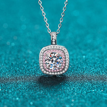 925 Sterling Silver Square Bezel Necklace - 1CT Moissanite Minimalist Luxury Chain