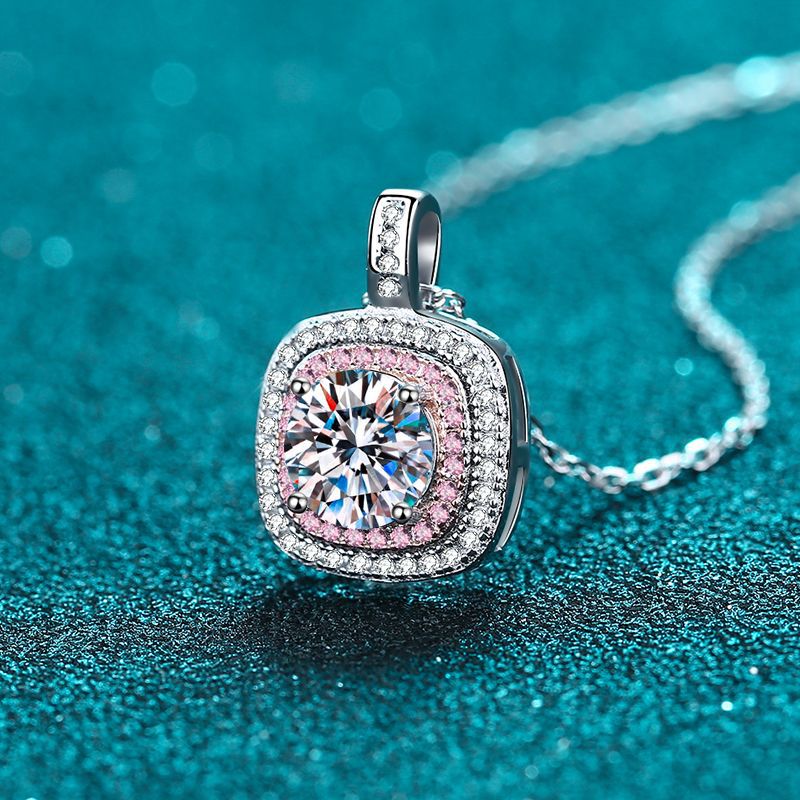 925 Sterling Silver Square Bezel Necklace - 1CT Moissanite Minimalist Luxury Chain