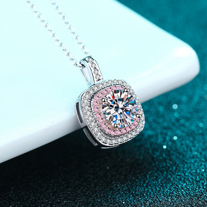 925 Sterling Silver Square Bezel Necklace - 1CT Moissanite Minimalist Luxury Chain