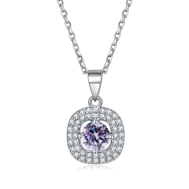 925 Sterling Silver Square Birthstone Necklace - Modern Colorful Pendant