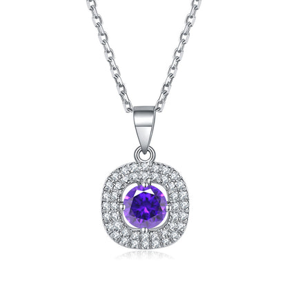 925 Sterling Silver Square Birthstone Necklace - Modern Colorful Pendant