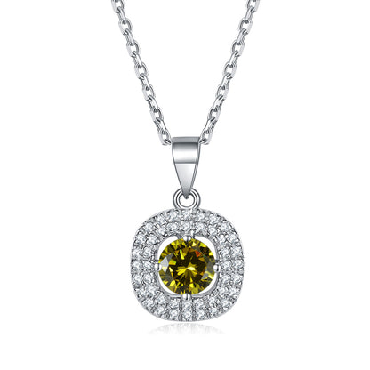 925 Sterling Silver Square Birthstone Necklace - Modern Colorful Pendant