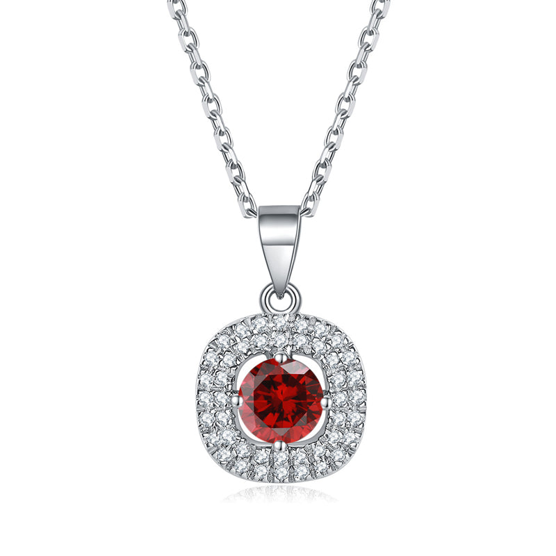 925 Sterling Silver Square Birthstone Necklace - Modern Colorful Pendant