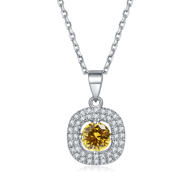 925 Sterling Silver Square Birthstone Necklace - Modern Colorful Pendant