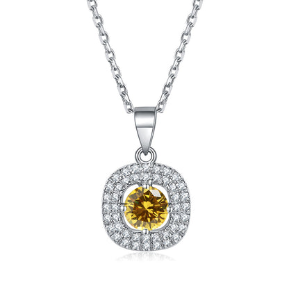 925 Sterling Silver Square Birthstone Necklace - Modern Colorful Pendant