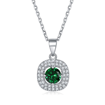 925 Sterling Silver Square Birthstone Necklace - Modern Colorful Pendant
