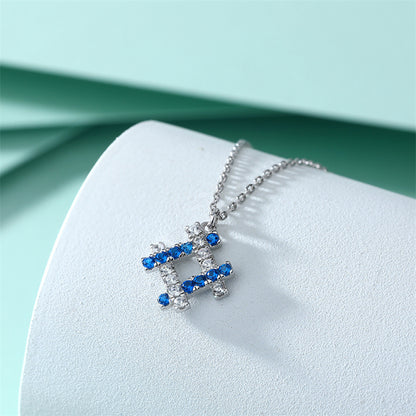 925 Sterling Silver Square Blue Zircon Pendant Necklace - Modern Geometric Collarbone Chain