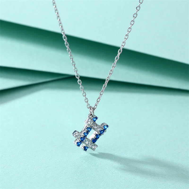 925 Sterling Silver Square Blue Zircon Pendant Necklace - Modern Geometric Collarbone Chain
