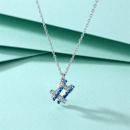 925 Sterling Silver Square Blue Zircon Pendant Necklace - Modern Geometric Collarbone Chain