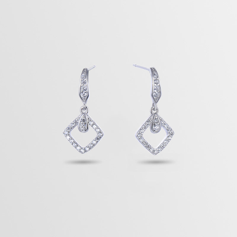 925 Sterling Silver Square Drop Earrings - White Gold/Rose Gold Plated Women's Elegant Dangle Earrings with Plastic Stoppers