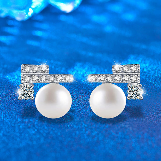 925 Sterling Silver Square Geometric Pearl Stud Earrings with Moissanite Accents Rhodium Plated Luxury Jewelry for Women
