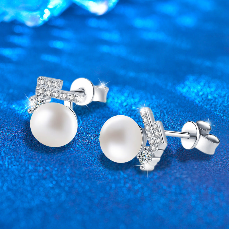 925 Sterling Silver Square Geometric Pearl Stud Earrings with Moissanite Accents Rhodium Plated Luxury Jewelry for Women