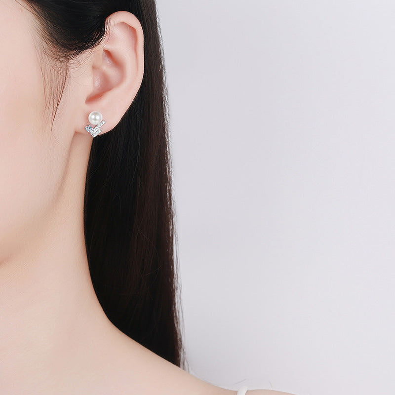 925 Sterling Silver Square Geometric Pearl Stud Earrings with Moissanite Accents Rhodium Plated Luxury Jewelry for Women