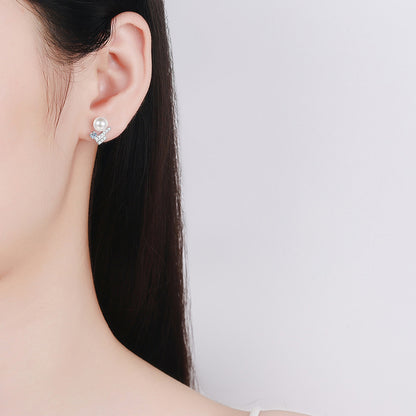 925 Sterling Silver Square Geometric Pearl Stud Earrings with Moissanite Accents Rhodium Plated Luxury Jewelry for Women