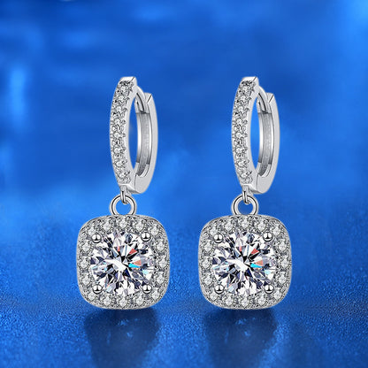 925 Sterling Silver Square Geometric Stud Earrings with 0.5ct or 1ct Moissanite White Gold Plated Luxury Jewelry for Women