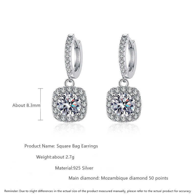 925 Sterling Silver Square Geometric Stud Earrings with 0.5ct or 1ct Moissanite White Gold Plated Luxury Jewelry for Women