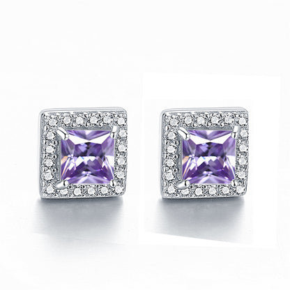 925 Sterling Silver Square "Hearts & Arrows" Zircon Stud Earrings – Premium Birthstone Collection