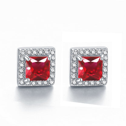 925 Sterling Silver Square "Hearts & Arrows" Zircon Stud Earrings – Premium Birthstone Collection