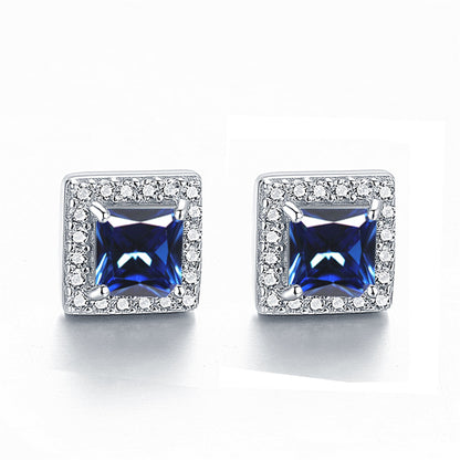 925 Sterling Silver Square "Hearts & Arrows" Zircon Stud Earrings – Premium Birthstone Collection
