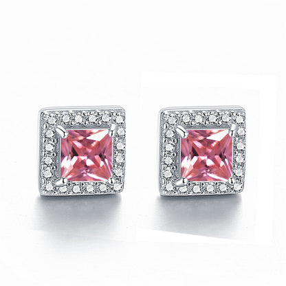 925 Sterling Silver Square "Hearts & Arrows" Zircon Stud Earrings – Premium Birthstone Collection