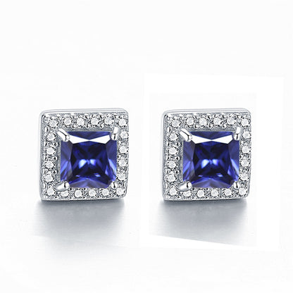 925 Sterling Silver Square "Hearts & Arrows" Zircon Stud Earrings – Premium Birthstone Collection