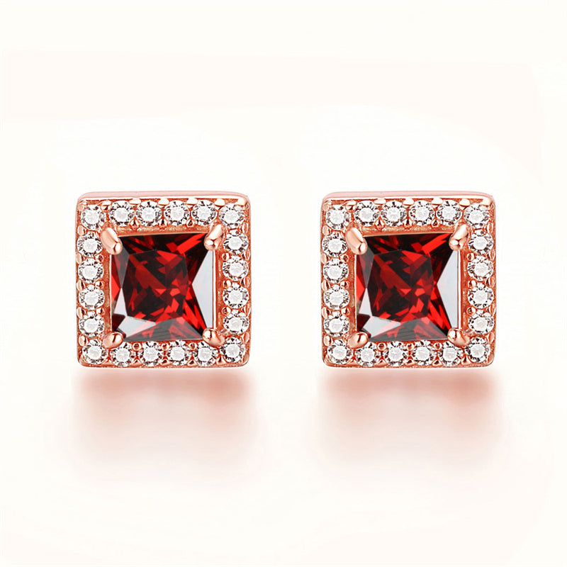 925 Sterling Silver Square "Hearts & Arrows" Zircon Stud Earrings – Premium Birthstone Collection