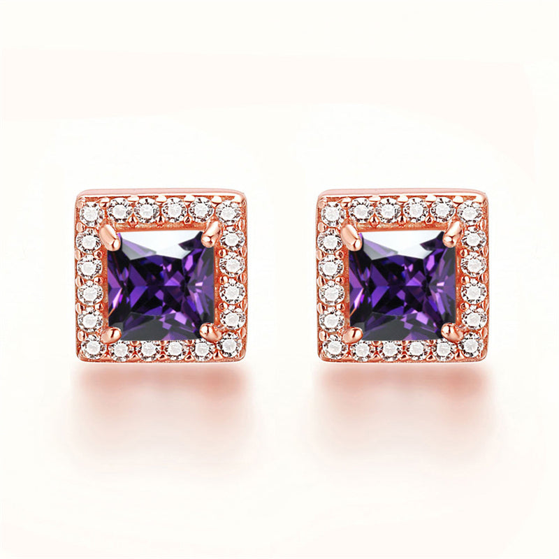 925 Sterling Silver Square "Hearts & Arrows" Zircon Stud Earrings – Premium Birthstone Collection