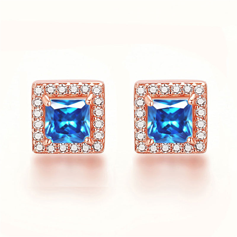 925 Sterling Silver Square "Hearts & Arrows" Zircon Stud Earrings – Premium Birthstone Collection