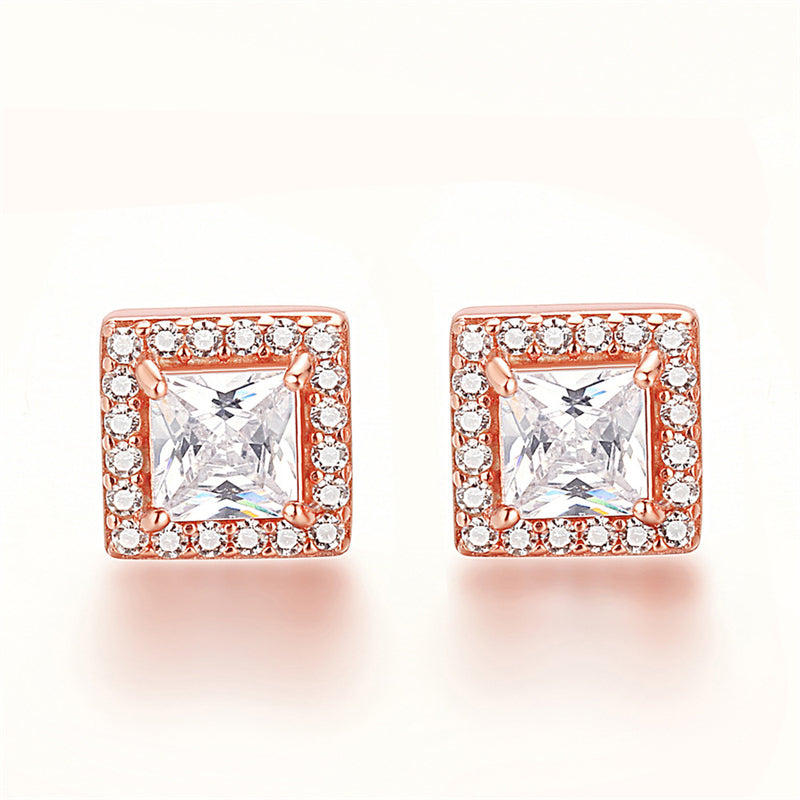 925 Sterling Silver Square "Hearts & Arrows" Zircon Stud Earrings – Premium Birthstone Collection