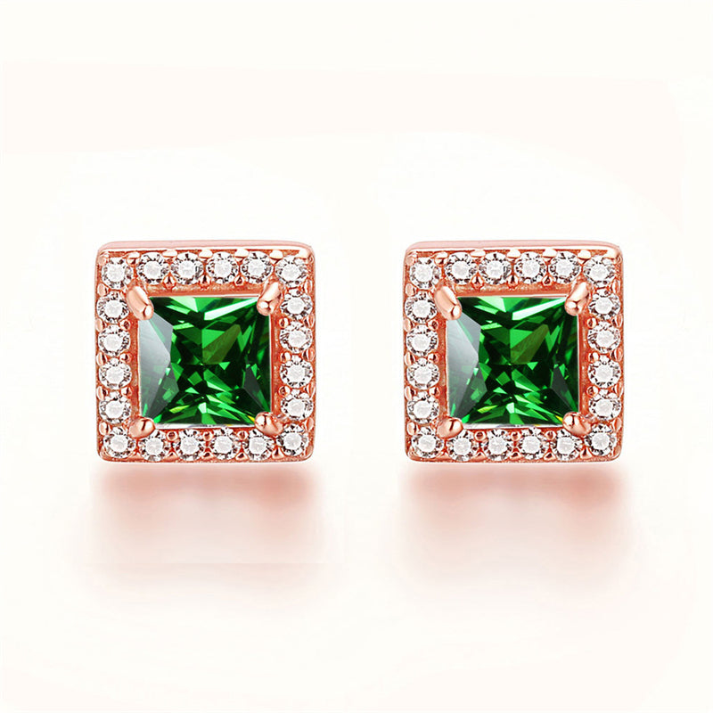 925 Sterling Silver Square "Hearts & Arrows" Zircon Stud Earrings – Premium Birthstone Collection