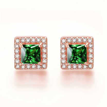 925 Sterling Silver Square "Hearts & Arrows" Zircon Stud Earrings – Premium Birthstone Collection
