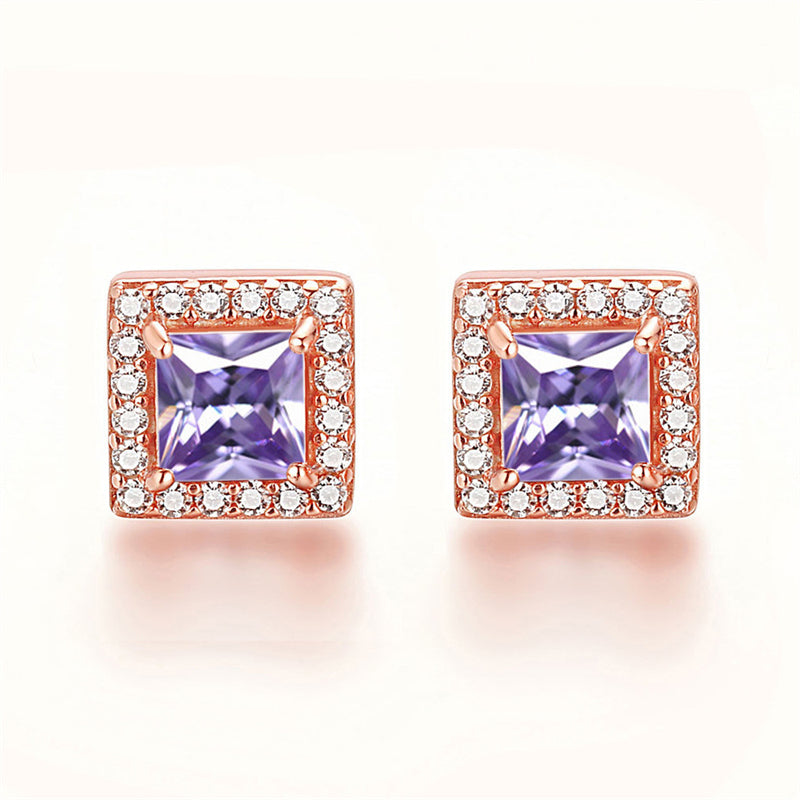925 Sterling Silver Square "Hearts & Arrows" Zircon Stud Earrings – Premium Birthstone Collection