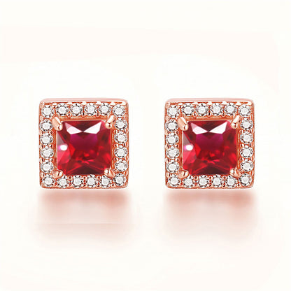 925 Sterling Silver Square "Hearts & Arrows" Zircon Stud Earrings – Premium Birthstone Collection