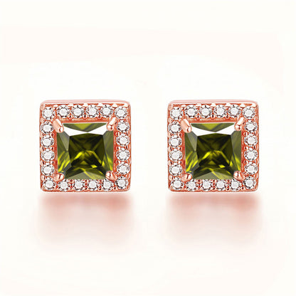 925 Sterling Silver Square "Hearts & Arrows" Zircon Stud Earrings – Premium Birthstone Collection